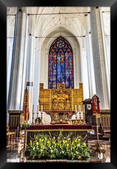 Triptych Stained Glass Altar St Mary's Church Gdan Framed Print by William Perry