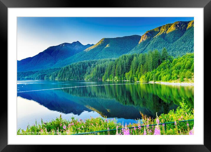 Capilano Reservoir Lake Green Mountains Vancouver BC Canada Framed Mounted Print by William Perry