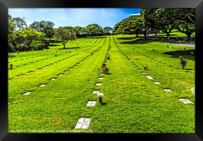 Graves Punchbowl National Cemetery Pacific Honolulu Oahu Hawaii Framed Print by William Perry