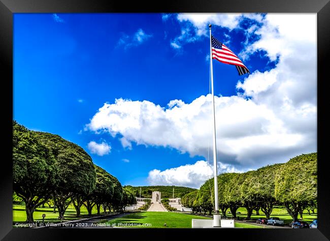 Entrance Punchbowl National Cemetery Honolulu Oahu Hawaii Framed Print by William Perry