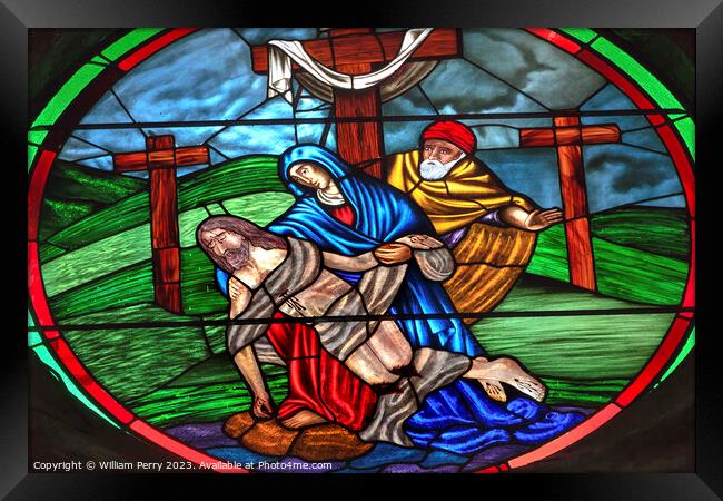 Pieta Stained Glass Window Archangel Church San Miguel Mexico Framed Print by William Perry