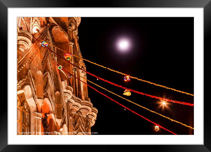 Facade Night Moon Parroquia Christmas Archangel Church San Migue Framed Mounted Print by William Perry
