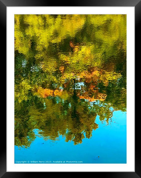 Green Yellow Blue Water Reflection Abstract Habikino Osaka Japan Framed Mounted Print by William Perry