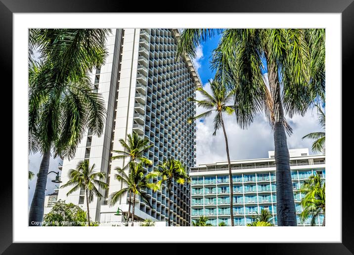 Colorful Hotels Palm Trees Waikiki Beach Honolulu Hawaii Framed Mounted Print by William Perry