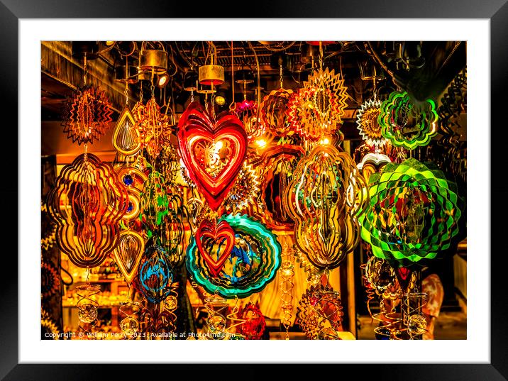 Colorful Wind Spinners Decorations Waikiki Honolulu Hawaii Framed Mounted Print by William Perry