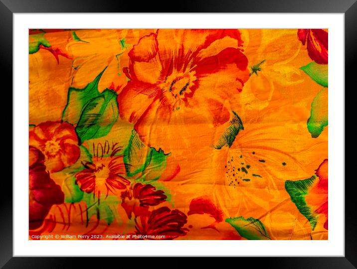 Colorful Hawaiian Orange Cloth Textile Waikiki Honolulu Hawaii Framed Mounted Print by William Perry