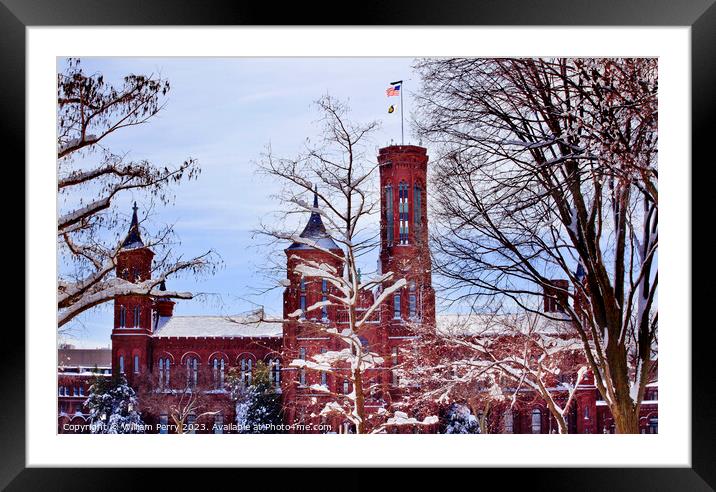 Smithsonian Castle Through Snowy Trees Washington DC Trademark o Framed Mounted Print by William Perry