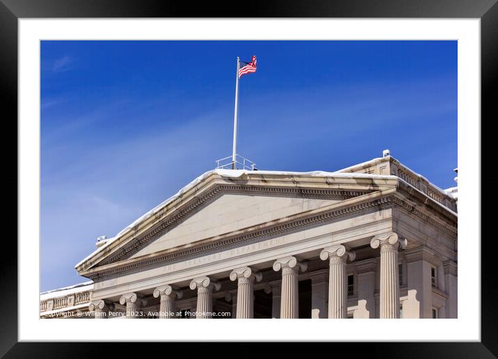 Treasury Department US Flag After the Snow Washington DC Framed Mounted Print by William Perry