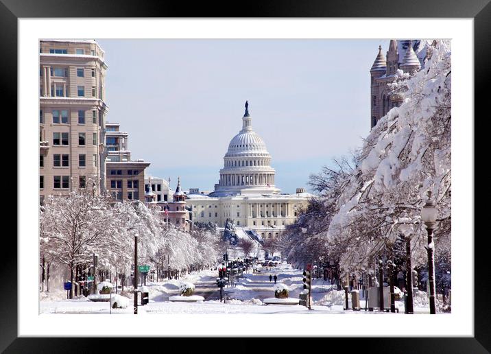 US Capitol Pennsylvania Avenue After the Snow Washington DC Framed Mounted Print by William Perry