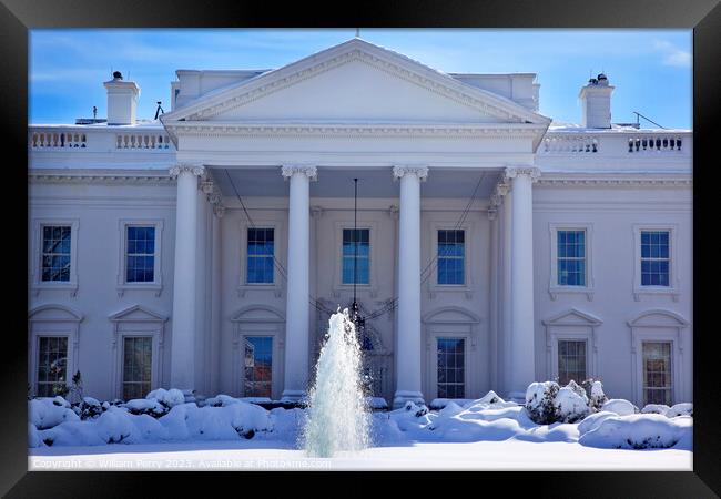 White House Fountain  Snow Pennsylvania Ave Washington DC Framed Print by William Perry