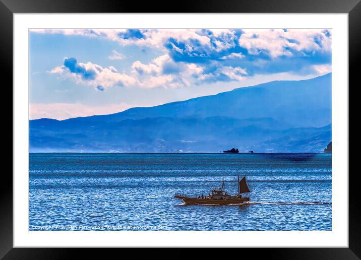 Fishing Boat Sagami Bay Izu Peninsula Japan Framed Mounted Print by William Perry
