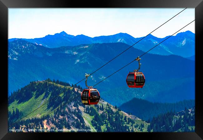 Red Gondolas Green Mountains Crystal Mountain Washington Framed Print by William Perry