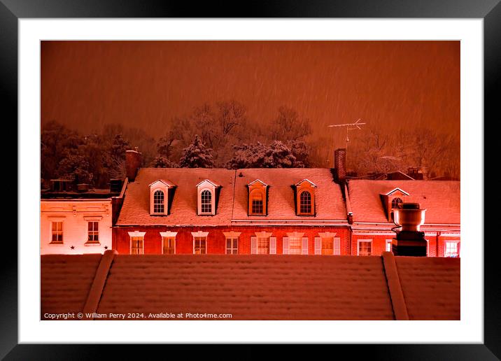 Nightime Snow Georgetown Rooftops in Snowstorm Washington DC  Framed Mounted Print by William Perry
