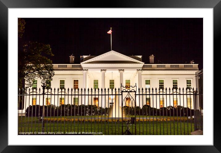 White House Night Pennsylvania Ave Washington DC Framed Mounted Print by William Perry
