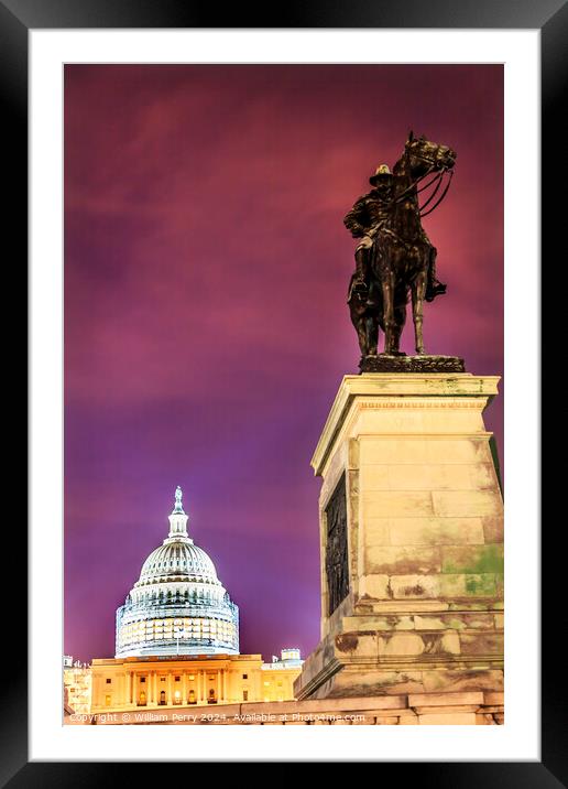 US Grant Statue Memorial US  Capitol Construction Evening Stars  Framed Mounted Print by William Perry