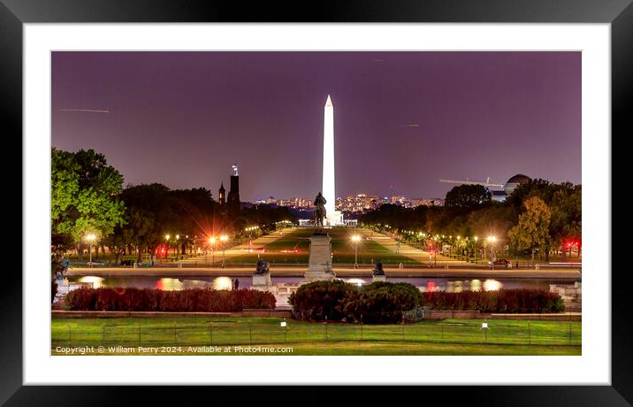 The Mall Smithsonian Washington Monument Night Washington DC Framed Mounted Print by William Perry