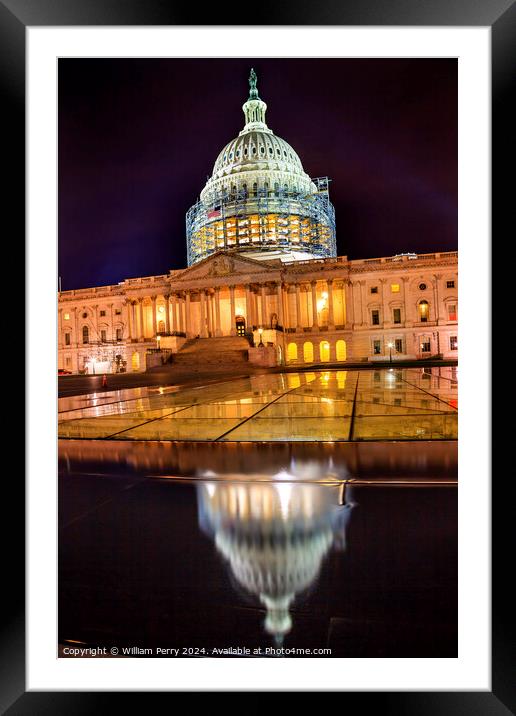 US Capitol Dome Water Reflection Night Stars Washington DC Framed Mounted Print by William Perry