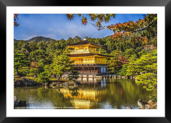 Fall Leaves Kinkaku-Ji Golden Pavilion Buddhist Temple Kyoto Jap Framed Mounted Print by William Perry