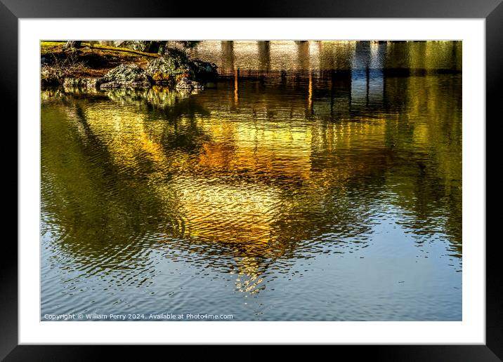 Water Reflection Garden Kinkaku-Ji Golden Pavilion Temple Kyoto  Framed Mounted Print by William Perry