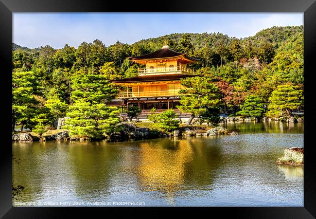 Water Reflection Autumn Garden Kinkaku-Ji Golden Pavilion Temple Framed Print by William Perry