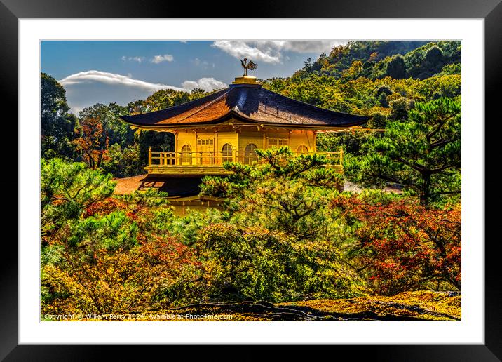 Fall Leaves Kinkaku-Ji Golden Pavilion Buddhist Temple Kyoto Jap Framed Mounted Print by William Perry