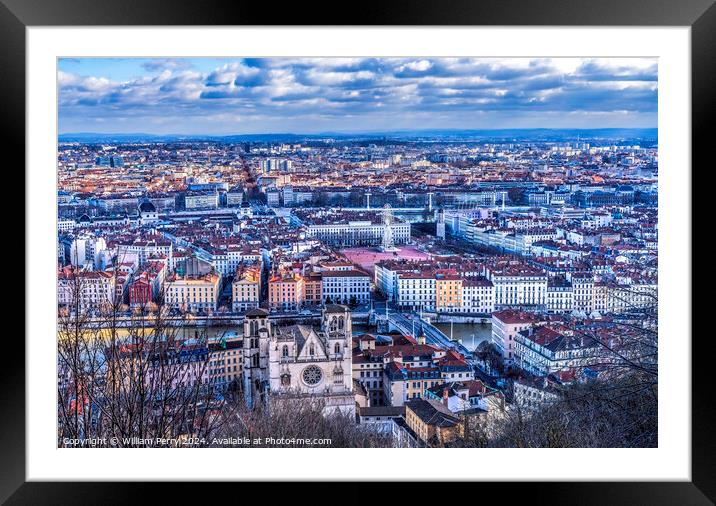 Colorful Cathedral Place Bellecour Old Town Cityscape Lyon Franc Framed Mounted Print by William Perry