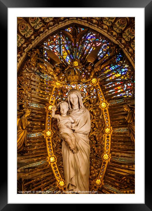 Virgin Mary Statue Altar Basilica of Notre Dame Lyon France Framed Mounted Print by William Perry
