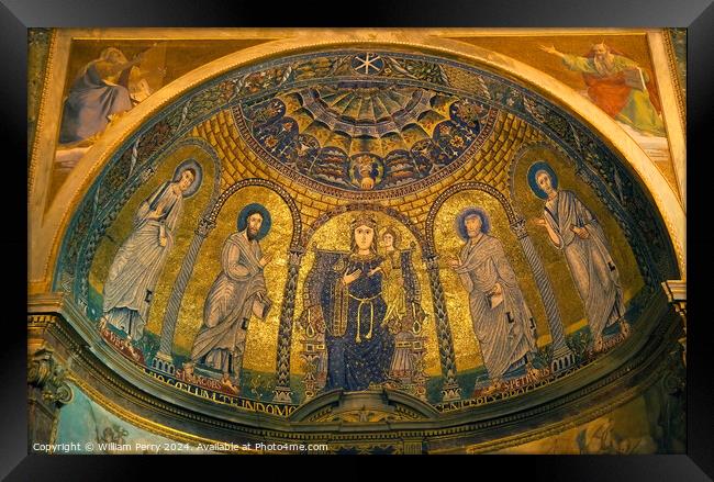 Ancient Mary Jesus Mosaic Santa Francesca Romana B Framed Print by William Perry