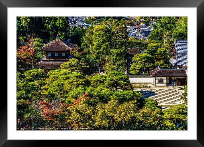 Colorful Ginkakuji Silver Pavilion Temple Rock Garden Kyoto Japa Framed Mounted Print by William Perry