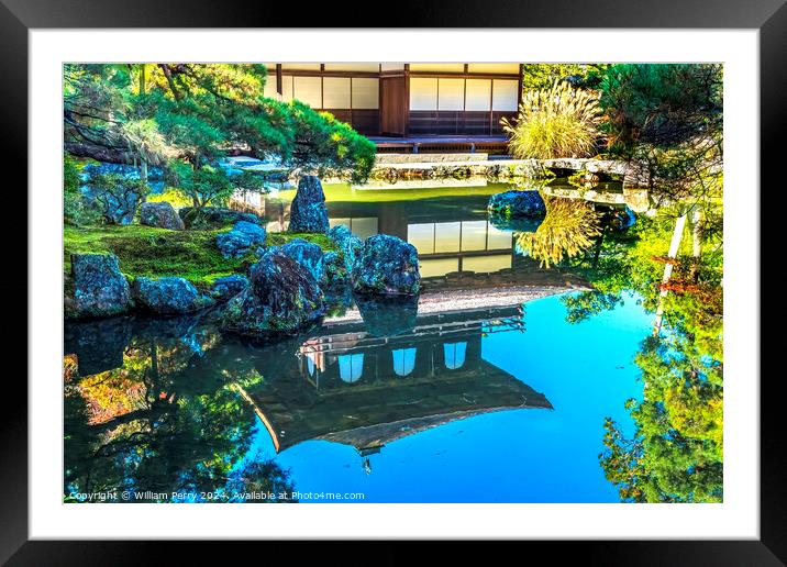 Colorful Water Reflection Ginkakuji Silver Pavilion Temple Kyoto Japan Framed Mounted Print by William Perry