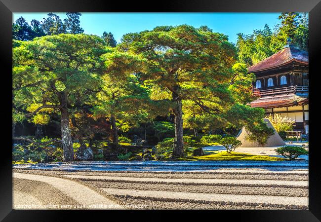 Ginkakuji Silver Pavilion Temple Rock Garden Kyoto Japan Framed Print by William Perry