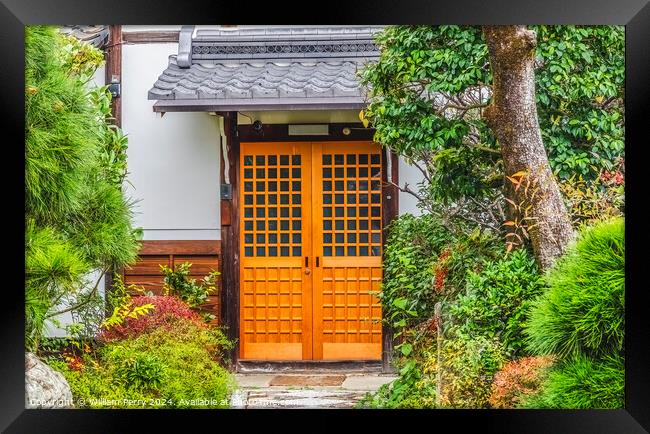 Japanese Wooden Door Tofuku-Ji Buddhist Temple Kyoto Japan Framed Print by William Perry