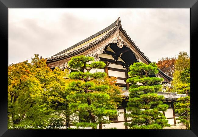 Colorful Fall Leaves Sanmon Gate Tofuku-Ji Buddhist Temple Kyoto Framed Print by William Perry