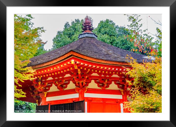 Colorful Red Aizendo Fall Leaves Tofuku-Ji Buddhist Temple Kyoto Framed Mounted Print by William Perry