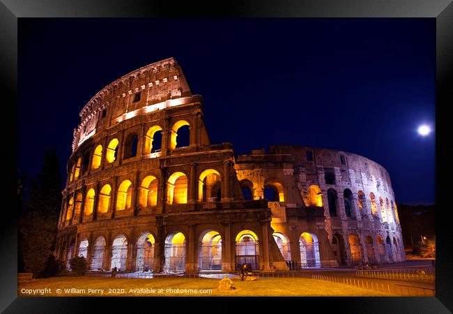Colosseum Overview Moon Night Rome Italy Framed Print by William Perry