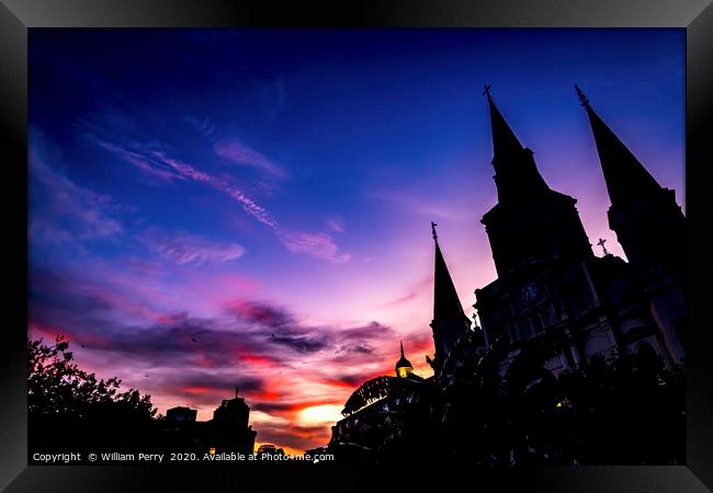 Sunset Saint Louis Cathedral Cabildo New Orleans L Framed Print by William Perry
