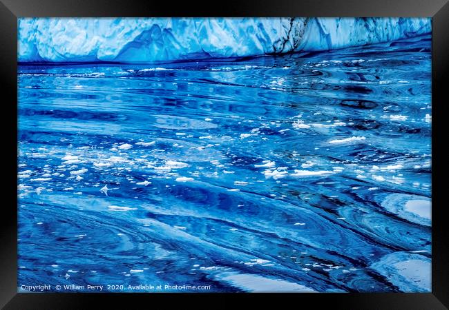 Snow Mountains Blue Glaciers Refection Dorian Bay  Framed Print by William Perry