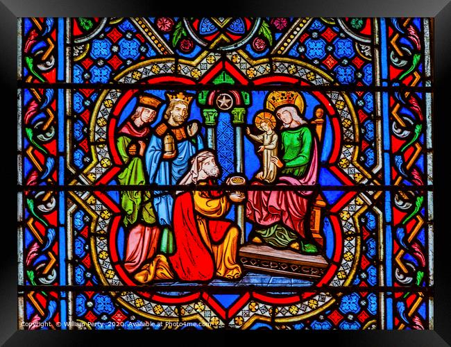 3 Kings Mary Jesus Stained Glass Notre Dame Paris Framed Print by William Perry