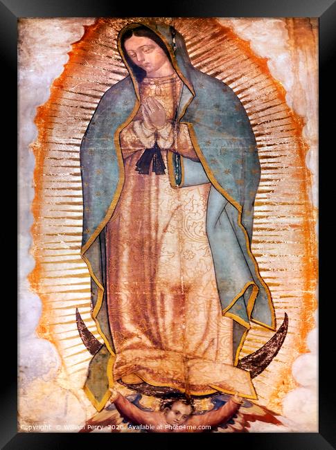 Original Virgin Mary Guadalupe Painting Mexico Cit Framed Print by William Perry