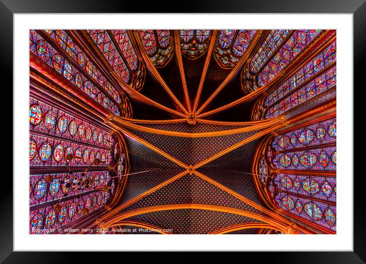 Stained Glass Cathedral Ceiling Sainte Chapelle Paris France Framed Mounted Print by William Perry