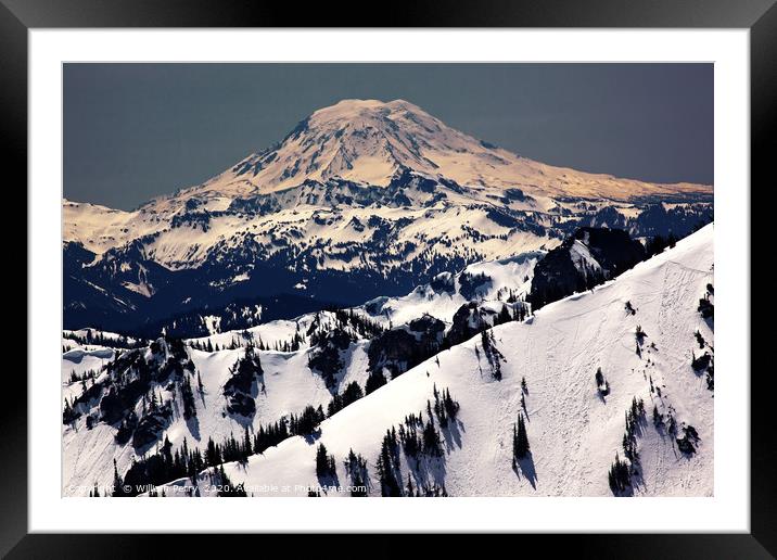 Snowy Mount Adams Washington State Framed Mounted Print by William Perry
