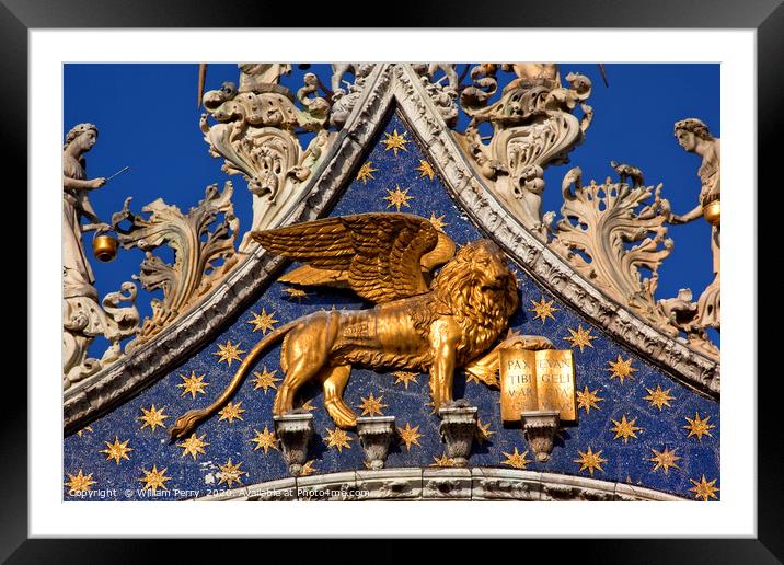 Winged Golden Lion Venice Italy Framed Mounted Print by William Perry
