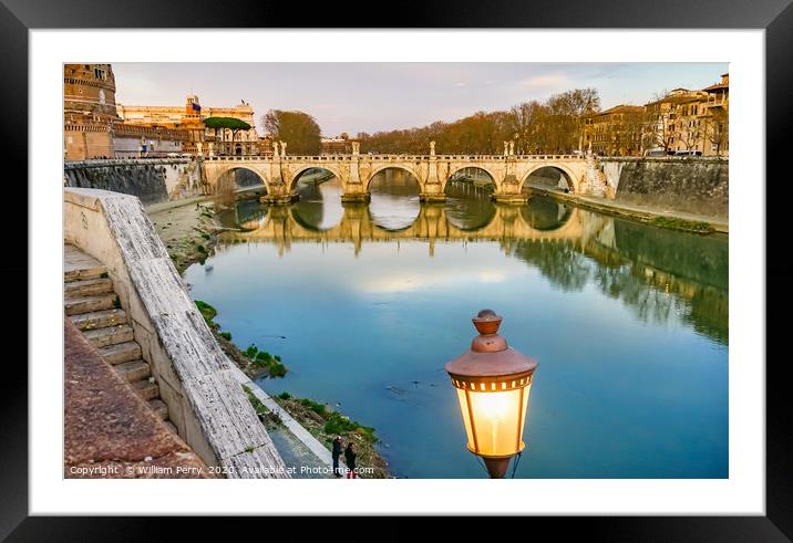 Castel Ponte Saint Angelo Tiber River Rome Italy Framed Mounted Print by William Perry