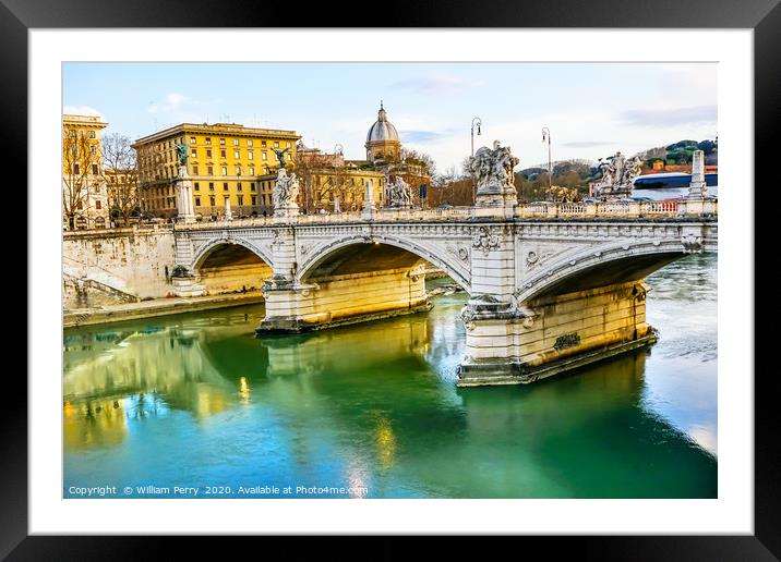 Ponte Bridge Tiber River Reflection Rome Italy Framed Mounted Print by William Perry