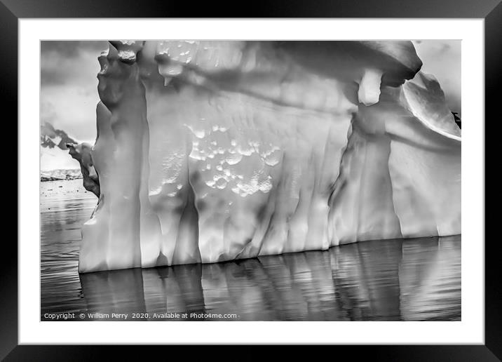 Black White Iceberg Reflection Paradise Bay Antart Framed Mounted Print by William Perry