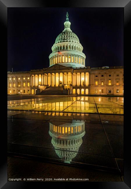 US Capitol Night Washington DC Framed Print by William Perry