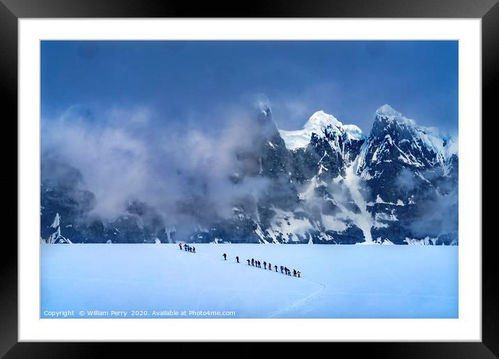 Hikers Snow Mountains Damoy Point Antarctica Framed Mounted Print by William Perry