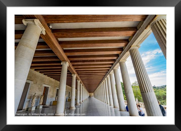 Ancient Agora Stoa Attalos Market Place Athens Gre Framed Mounted Print by William Perry