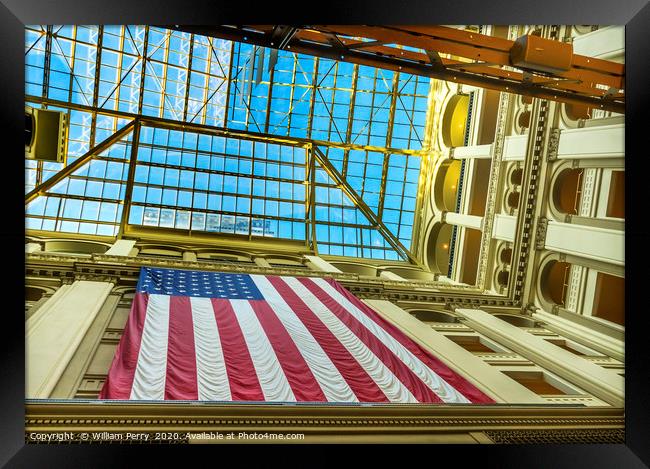 American Flag Old Post Office Building Washington  Framed Print by William Perry