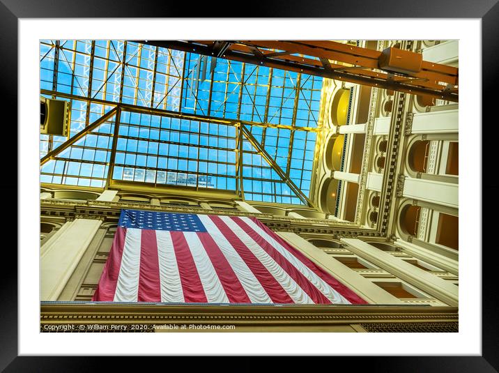 American Flag Old Post Office Building Washington  Framed Mounted Print by William Perry